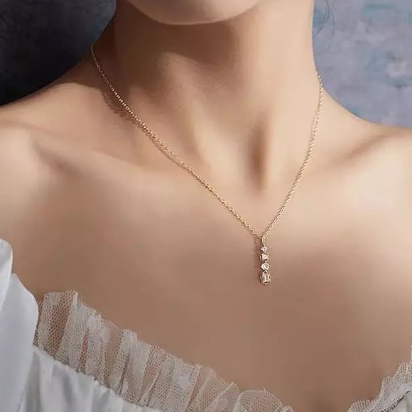 Sterling Silver Drop Simulated Diamond Necklace - Picture 2 of 9